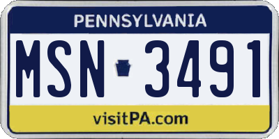 PA license plate MSN3491