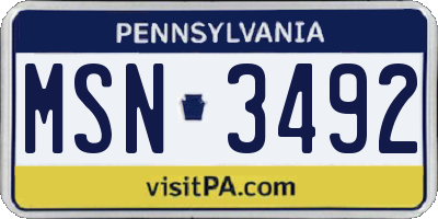 PA license plate MSN3492