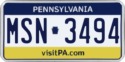 PA license plate MSN3494