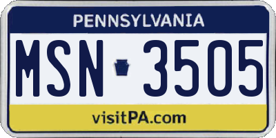 PA license plate MSN3505