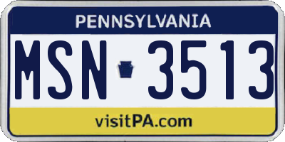 PA license plate MSN3513