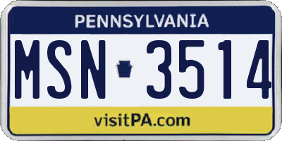 PA license plate MSN3514