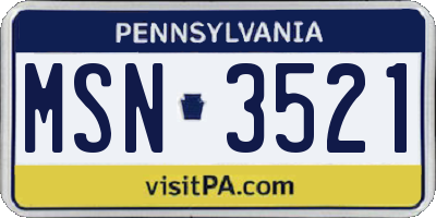 PA license plate MSN3521
