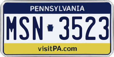 PA license plate MSN3523