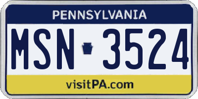 PA license plate MSN3524
