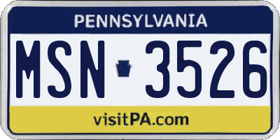 PA license plate MSN3526