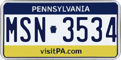 PA license plate MSN3534