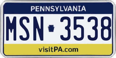 PA license plate MSN3538