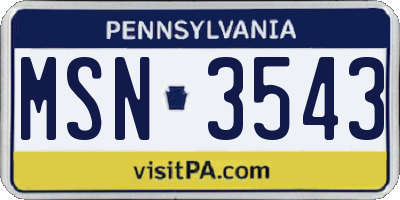 PA license plate MSN3543