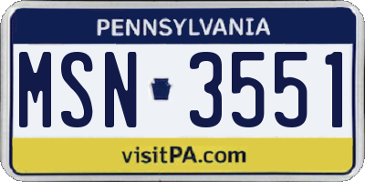 PA license plate MSN3551