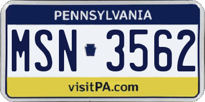 PA license plate MSN3562