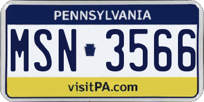 PA license plate MSN3566