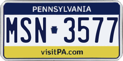 PA license plate MSN3577