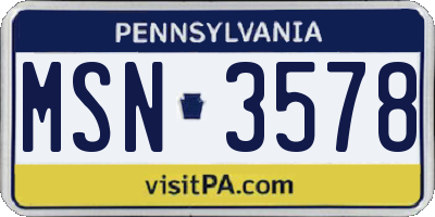 PA license plate MSN3578