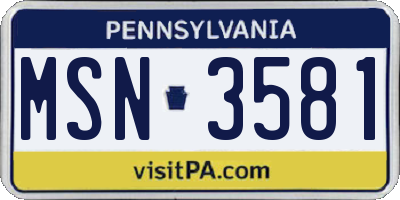 PA license plate MSN3581