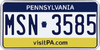 PA license plate MSN3585