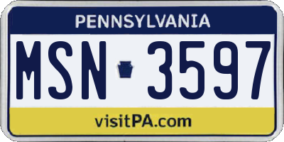 PA license plate MSN3597