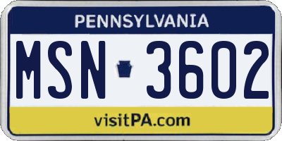 PA license plate MSN3602