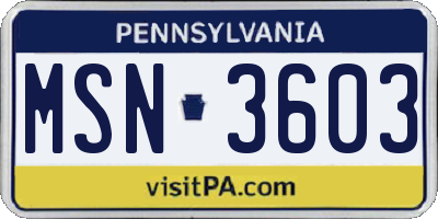PA license plate MSN3603