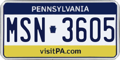 PA license plate MSN3605