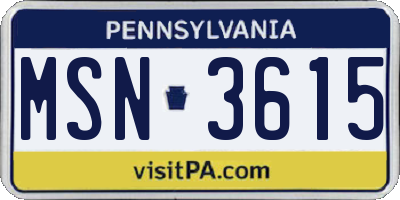 PA license plate MSN3615