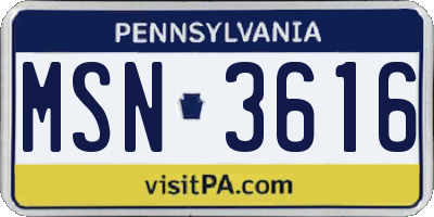 PA license plate MSN3616