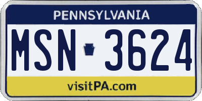 PA license plate MSN3624
