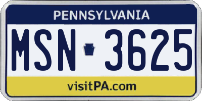 PA license plate MSN3625