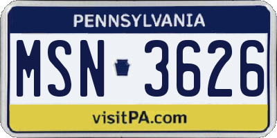 PA license plate MSN3626