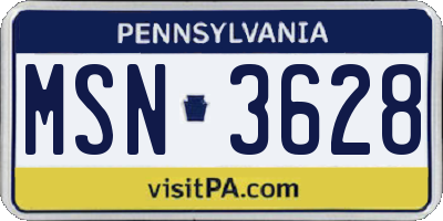 PA license plate MSN3628