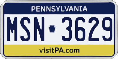 PA license plate MSN3629