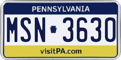PA license plate MSN3630