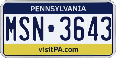 PA license plate MSN3643