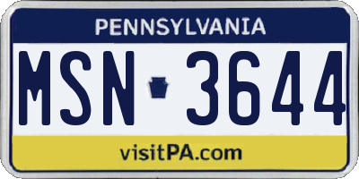 PA license plate MSN3644