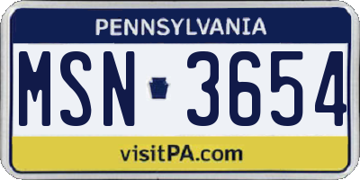 PA license plate MSN3654