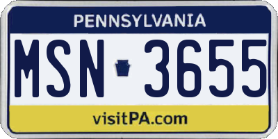 PA license plate MSN3655