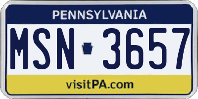 PA license plate MSN3657