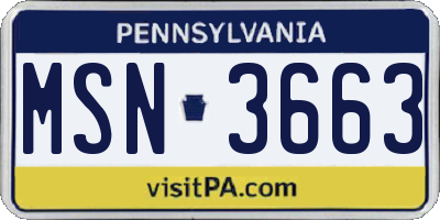 PA license plate MSN3663
