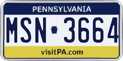 PA license plate MSN3664