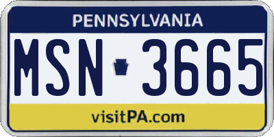 PA license plate MSN3665