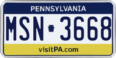 PA license plate MSN3668