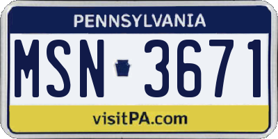 PA license plate MSN3671