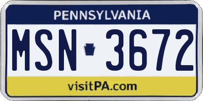 PA license plate MSN3672