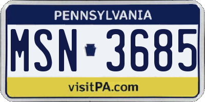 PA license plate MSN3685