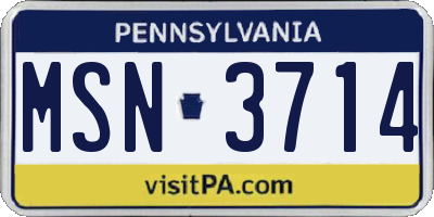 PA license plate MSN3714