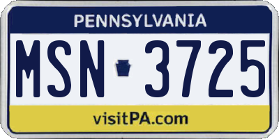 PA license plate MSN3725