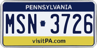 PA license plate MSN3726