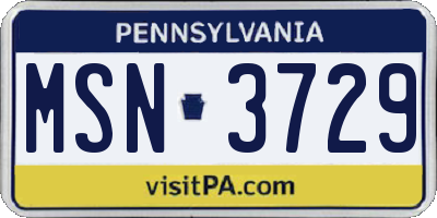 PA license plate MSN3729