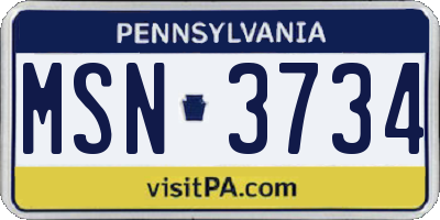 PA license plate MSN3734