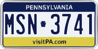 PA license plate MSN3741